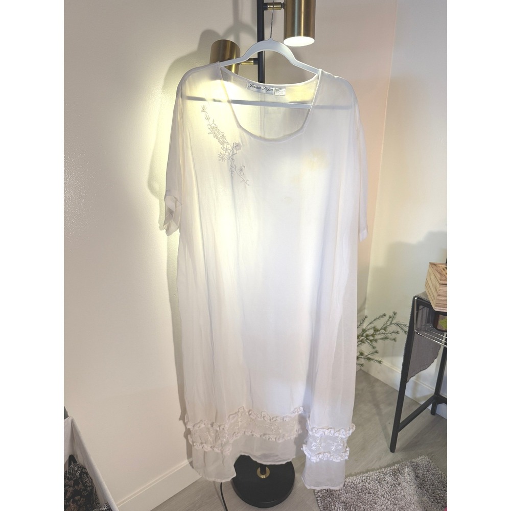 Jessica Taylor White Floral Embroidered Ruffle Hem Midi Dress Plus Size 3X Boho